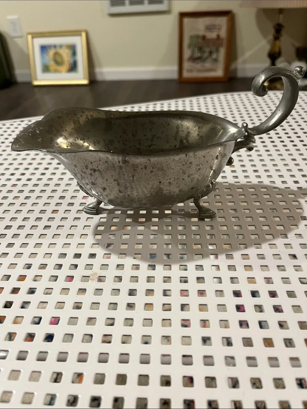 Vintage Pewter Gravy Boat with Handle